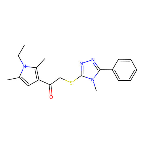 1-(1-ethyl-2,5-dimethyl-1H-pyrrol-3-yl)-2-((4-methyl-5-phenyl-4H-1,2,4-triazol-3-yl)thio)ethanone structure