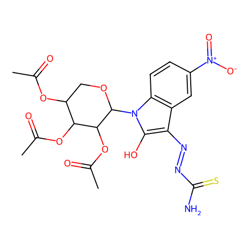 (3Z)-3-(2-Carbamothioylhydrazinylidene)-5-nitro-1-(2,3,4-tri-O-acetylpentopyranosyl)-1,3-dihydro-2H-indol-2-one structure