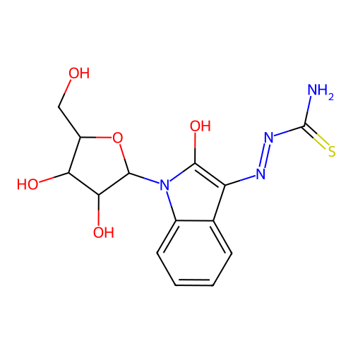 (3Z)-3-(2-Carbamothioylhydrazinylidene)-1-pentofuranosyl-1,3-dihydro-2H-indol-2-one structure