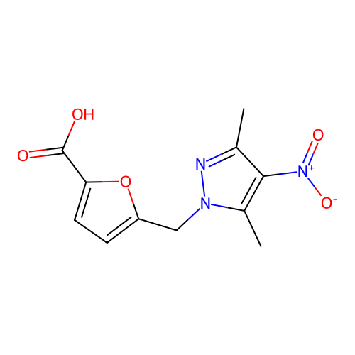 5-[(3,5-dimethyl-4-nitro-1H-pyrazol-1-yl)methyl]-2-furoic acid structure