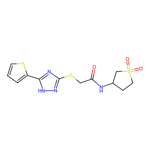 N-(1,1-dioxothiolan-3-yl)-2-[(5-thiophen-2-yl-1H-1,2,4-triazol-3-yl)sulfanyl]acetamide structure