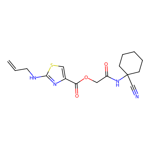 [(1-cyanocyclohexyl)carbamoyl]methyl 2-[(prop-2-en-1-yl)amino]-1,3-thiazole-4-carboxylate structure