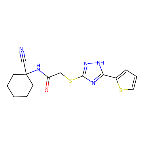 N-(1-cyanocyclohexyl)-2-[(5-thiophen-2-yl-1H-1,2,4-triazol-3-yl)sulfanyl]acetamide structure
