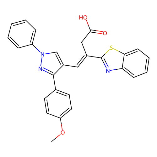3-(1,3-benzothiazol-2-yl)-4-[3-(4-methoxyphenyl)-1-phenyl-1H-pyrazol-4-yl]but-3-enoic acid structure