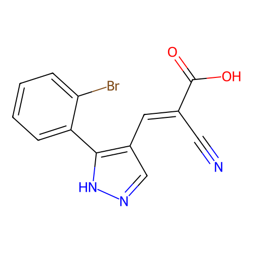 3-[3-(2-bromophenyl)-1H-pyrazol-4-yl]-2-cyanoprop-2-enoic acid structure