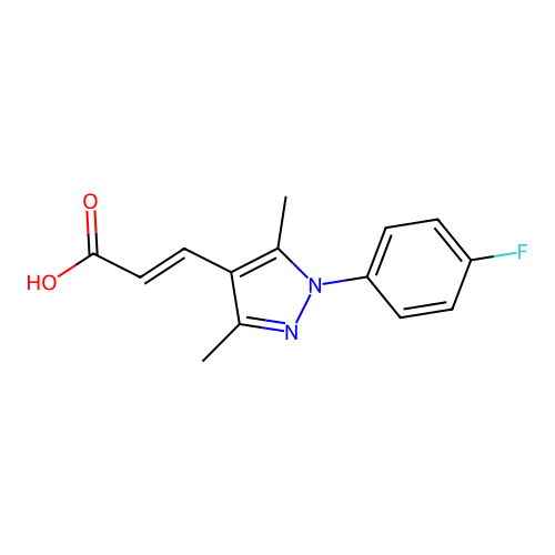 3-[1-(4-fluorophenyl)-3,5-dimethyl-1H-pyrazol-4-yl]prop-2-enoic acid structure