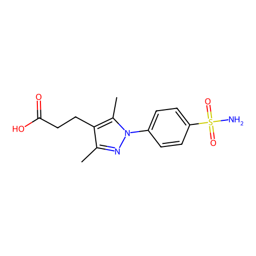 3-[3,5-dimethyl-1-(4-sulfamoylphenyl)-1H-pyrazol-4-yl]propanoic acid structure