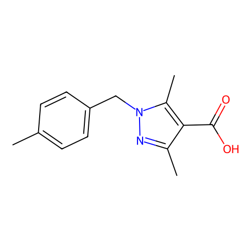 3,5-dimethyl-1-[(4-methylphenyl)methyl]-1H-pyrazole-4-carboxylic acid structure