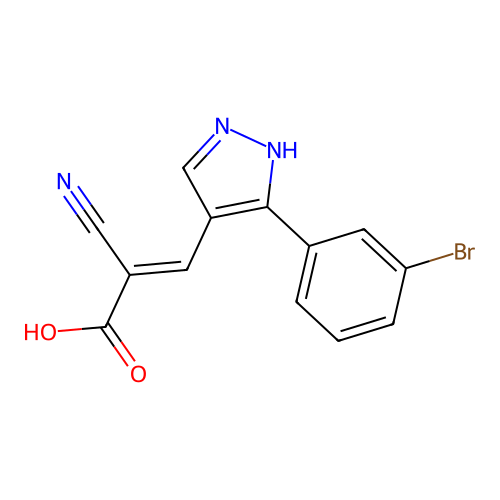 3-[3-(3-bromophenyl)-1H-pyrazol-4-yl]-2-cyanoprop-2-enoic acid structure