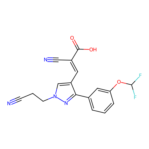 2-Cyano-3-[1-(2-cyanoethyl)-3-[3-(difluoromethoxy)phenyl]-1H-pyrazol-4-yl]prop-2-enoic acid structure
