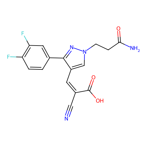 3-[1-(3-amino-3-oxopropyl)-3-(3,4-difluorophenyl)pyrazol-4-yl]-2-cyanoprop-2-enoic acid structure
