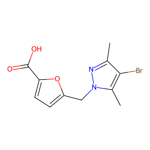 5-((4-Bromo-3,5-dimethyl-1H-pyrazol-1-yl)methyl)-2-furancarboxylic acid structure