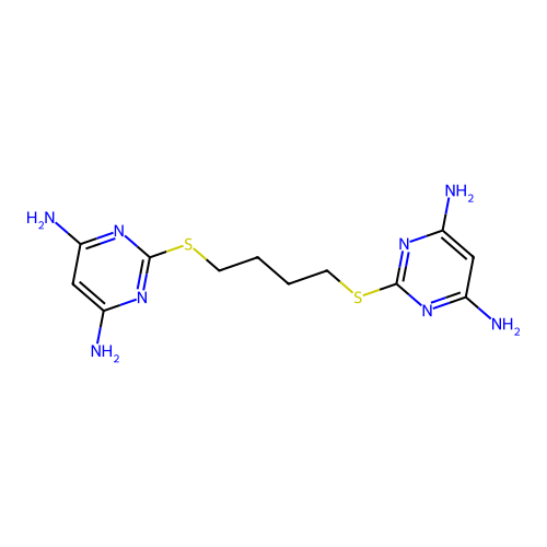 2,2'-(Butane-1,4-diyldisulfanediyl)bis(6-imino-1,6-dihydropyrimidin-4-amine) structure