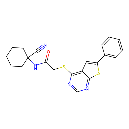 N-(1-cyanocyclohexyl)-2-(6-phenylthieno[2,3-d]pyrimidin-4-yl)sulfanylacetamide structure