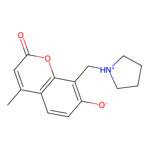 4-Methyl-2-oxo-8-(pyrrolidin-1-ium-1-ylmethyl)chromen-7-olate structure