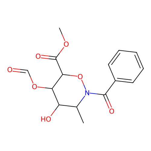 Methyl 2-benzoyl-5-formyloxy-4-hydroxy-3-methyloxazinane-6-carboxylate structure