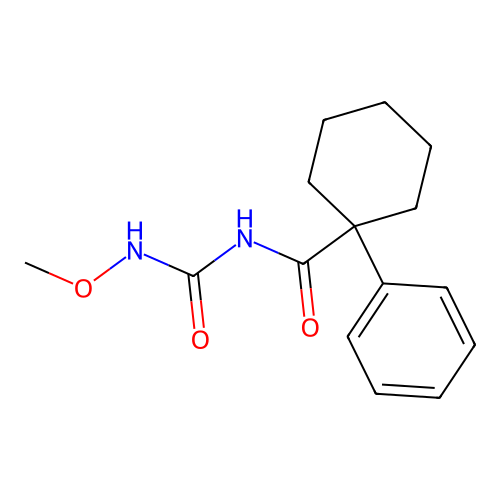 N-[Hydroxy(methoxyimino)methyl]-1-phenylcyclohexane-1-carboximidic acid structure
