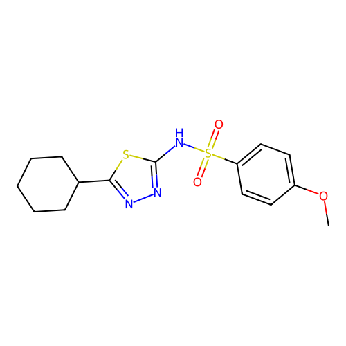 N-(5-cyclohexyl-1,3,4-thiadiazol-2-yl)-4-methoxybenzenesulfonamide structure
