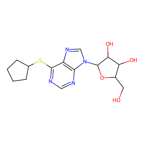 9H-Purine, 6-(cyclopentylthio)-9-(beta-D-ribofuranosyl)- structure