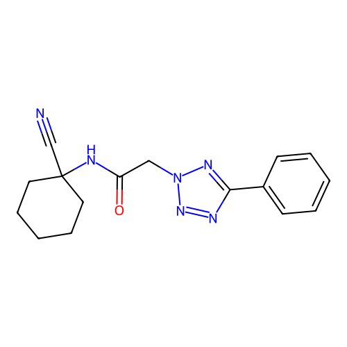 N-(1-cyanocyclohexyl)-2-(5-phenyltetrazol-2-yl)acetamide structure