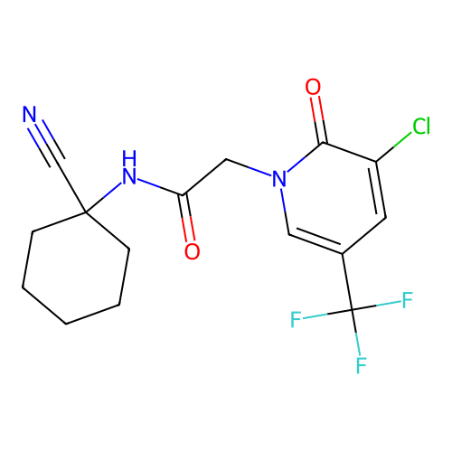 2-[3-chloro-2-oxo-5-(trifluoromethyl)pyridin-1-yl]-N-(1-cyanocyclohexyl)acetamide structure