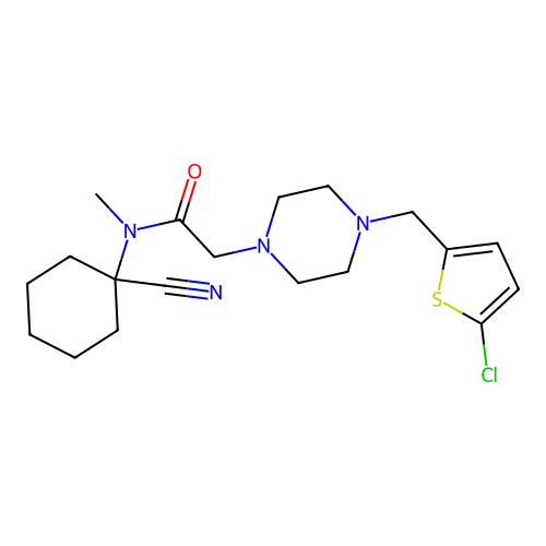 2-[4-[(5-chlorothiophen-2-yl)methyl]piperazin-1-yl]-N-(1-cyanocyclohexyl)-N-methylacetamide structure