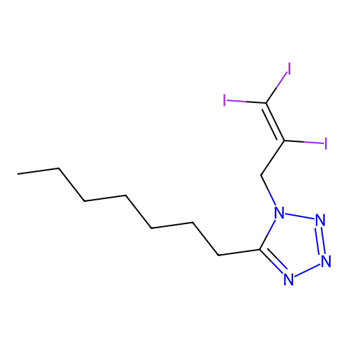 5-Heptyl-1-(2,3,3-triiodoallyl)tetrazole structure