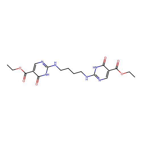 Diethyl 2,2'-(butane-1,4-diylbis(azanediyl))bis(6-oxo-1,6-dihydropyrimidine-5-carboxylate) structure