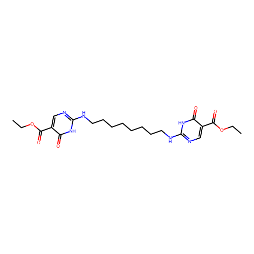 Diethyl 2,2'-(octane-1,8-diylbis(azanediyl))bis(6-oxo-1,6-dihydropyrimidine-5-carboxylate) structure
