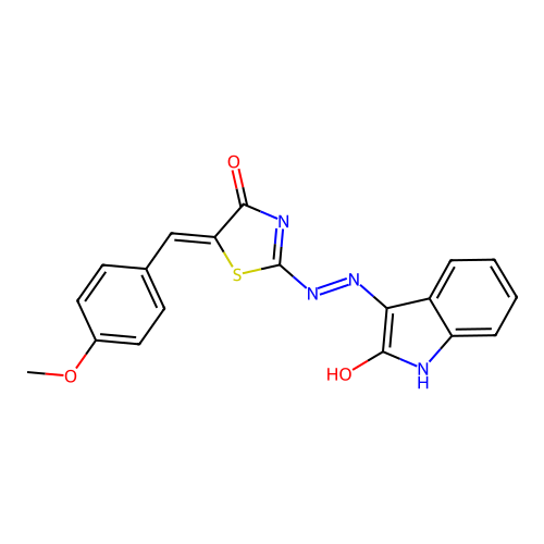 (2Z,5Z)-5-(4-methoxybenzylidene)-2-((E)-(2-oxoindolin-3-ylidene)hydrazono)thiazolidin-4-one structure