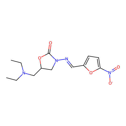 5-(diethylaminomethyl)-3-[(5-nitrofuran-2-yl)methylideneamin structure