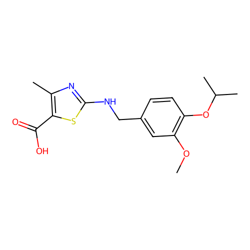 5-Thiazolecarboxylic acid, 2-[[[3-methoxy-4-(1-methylethoxy)phenyl]methyl]amino]-4-methyl- structure