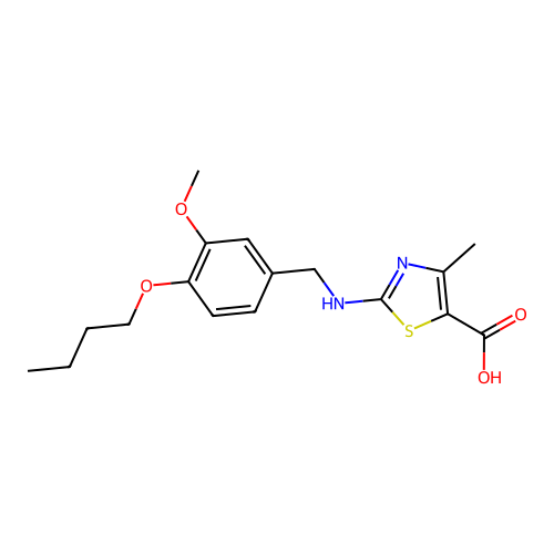 5-Thiazolecarboxylic acid, 2-[[(4-butoxy-3-methoxyphenyl)methyl]amino]-4-methyl- structure