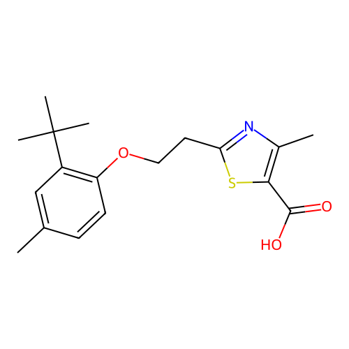 5-Thiazolecarboxylic acid, 2-[2-[2-(1,1-dimethylethyl)-4-methylphenoxy]ethyl]-4-methyl- structure