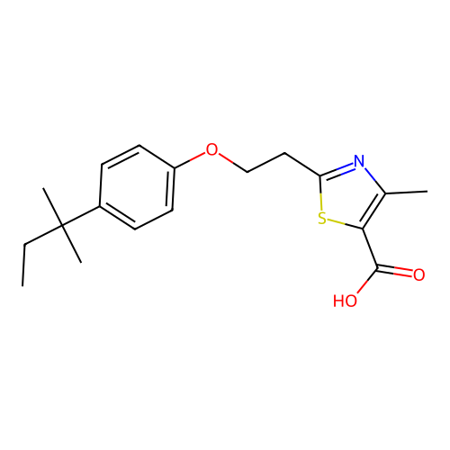 5-Thiazolecarboxylic acid, 2-[2-[4-(1,1-dimethylpropyl)phenoxy]ethyl]-4-methyl- structure