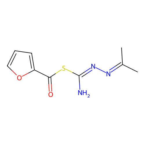 S-[(E)-N'-(propan-2-ylideneamino)carbamimidoyl] furan-2-carbothioate structure