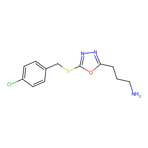 1,3,4-Oxadiazole-2-propanamine, 5-[[(4-chlorophenyl)methyl]thio]- structure