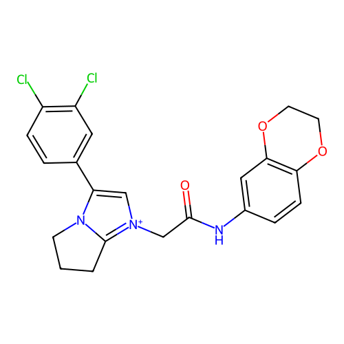 3-(3,4-dichlorophenyl)-1-(2-((2,3-Dihydrobenzo[b][1,4]dioxin-6-yl)amino)-2-oxoethyl)-6,7-dihydro-5H-pyrrolo[1,2-a]imidazol-1-ium structure