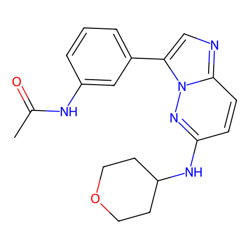 N-(3-{6-[(oxan-4-yl)amino]imidazo[1,2-b]pyridazin-3-yl}phenyl)acetamide structure