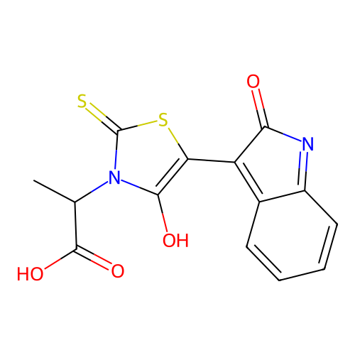 (Z)-2-(4-oxo-5-(2-oxoindolin-3-ylidene)-2-thioxothiazolidin-3-yl)propanoic acid structure