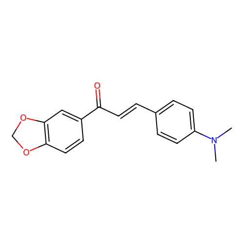 (E)-1-(1,3-benzodioxol-5-yl)-3-(4-dimethylaminophenyl)prop-2-en-1-one structure