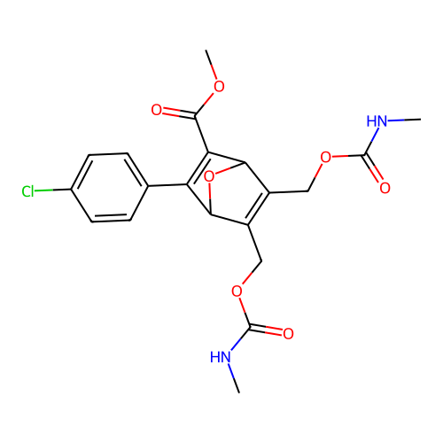 methyl 2-(4-chlorophenyl)-5,6-bis(methylcarbamoyloxymethyl)-7-oxabicyclo[2.2.1]hepta-2,5-diene-3-carboxylate structure