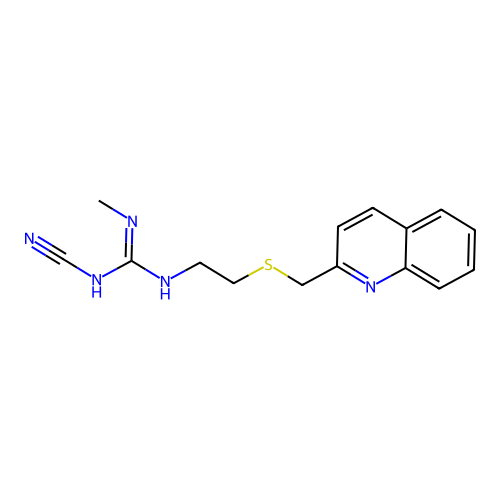 1-Cyano-2-methyl-3-[2-(quinolin-2-ylmethylsulfanyl)ethyl]guanidine structure