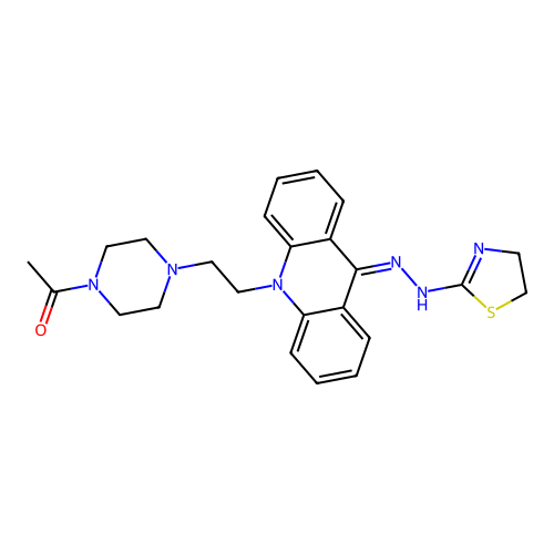 Piperazine, 1-acetyl-4-(2-(9-((4,5-dihydro-2-thiazolyl)hydrazono)-10(9H)-acridinyl)ethyl)- structure