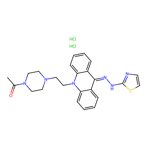 1-Acetyl-4-(2-(9-(2-thiazolylhydrazono)-10(9H)-acridinyl)ethyl)piperazine dihydrochloride structure
