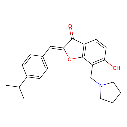 (2Z)-6-hydroxy-2-[4-(propan-2-yl)benzylidene]-7-(pyrrolidin-1-ylmethyl)-1-benzofuran-3(2H)-one structure