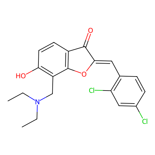 (2Z)-2-(2,4-dichlorobenzylidene)-7-[(diethylamino)methyl]-6-hydroxy-1-benzofuran-3(2H)-one structure