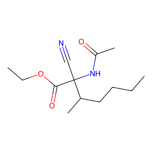 Ethyl 2-(acetylamino)-2-cyano-3-methylheptanoate structure