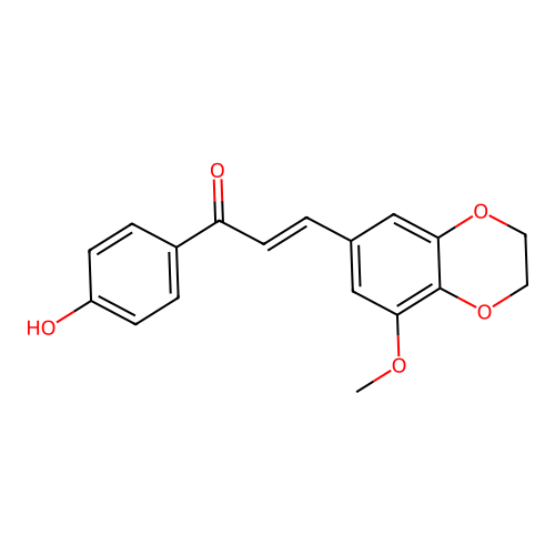 (2E)-1-(4-hydroxyphenyl)-3-(8-methoxy-2,3-dihydro-1,4-benzodioxin-6-yl)prop-2-en-1-one structure