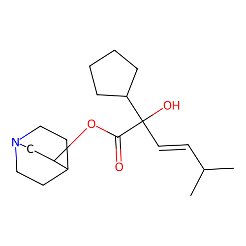 1-Azabicyclo[2.2.2]octan-3-yl 2-cyclopentyl-2-hydroxy-5-methylhex-3-enoate structure